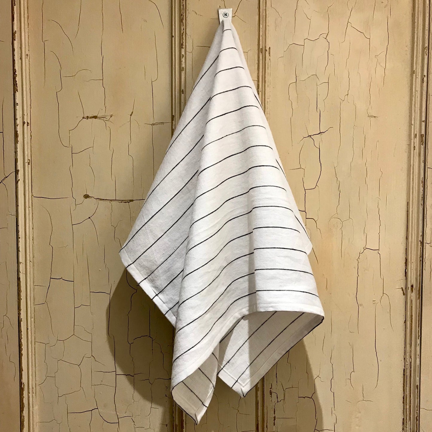 White with Black Stripe Linen Tea Towel 18x28