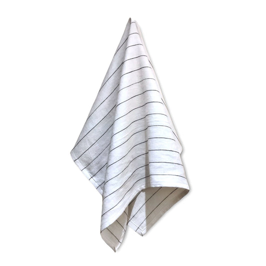 White with Black Stripe Linen Tea Towel 18x28