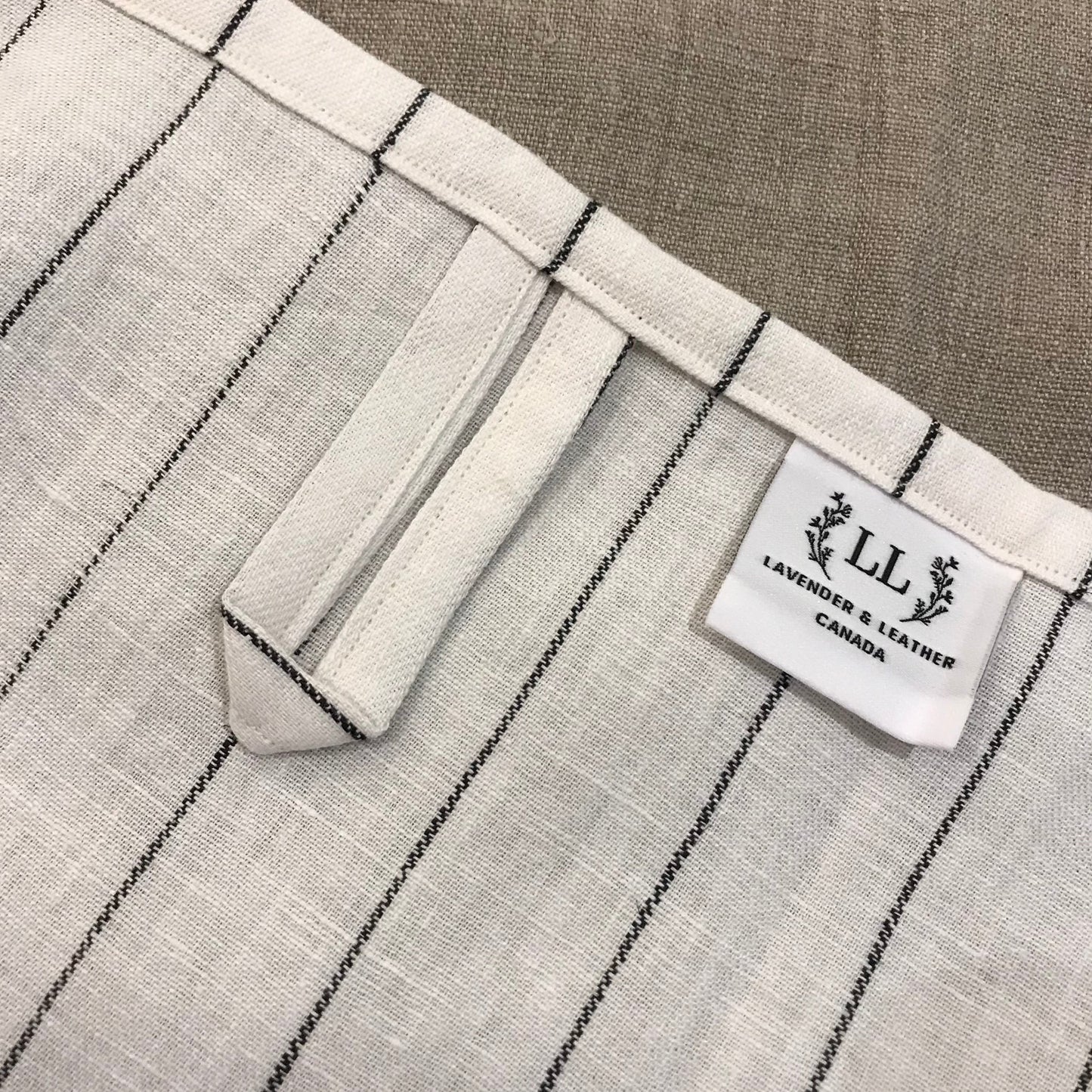 White with Black Stripe Linen Tea Towel 18x28